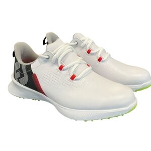 FootJoy FJ Fuel Spikeless Golf Shoes. This specific colorway is white with black